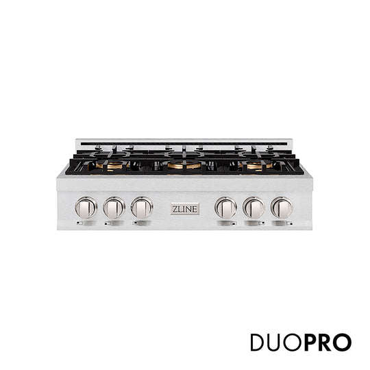 ZLINE 36 in. Classic Gas Rangetop with 6 Burner DuoPro™ Cooktop in Satin Stainless Steel, Open Box-Great Condition