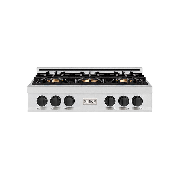 ZLINE Autograph Edition 36 in. Classic Gas Rangetop with 6 Burner DuoPro™ Cooktop in Satin Stainless Steel and Matte Black Accents, Open Box-Great Condition