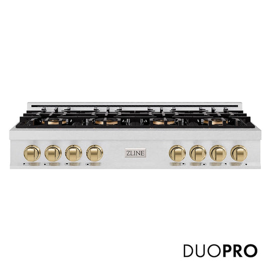 ZLINE Autograph Edition 48 in. Classic Gas Rangetop with 8 Burner DuoPro™ Cooktop in Satin Stainless Steel and Champagne Bronze Accents, Open Box-Good Condition