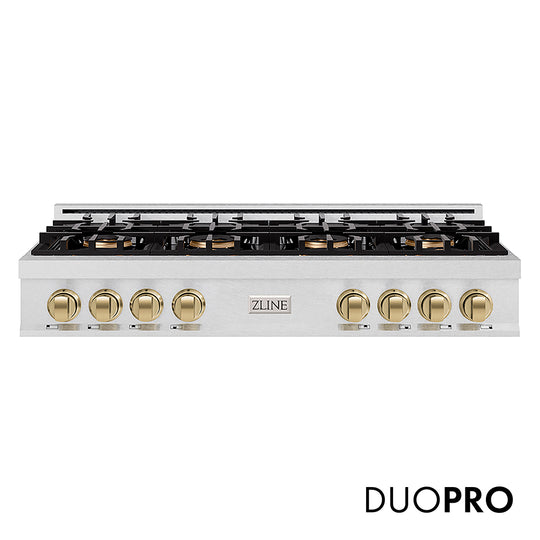 ZLINE Autograph Edition 48 in. Classic Gas Rangetop with 8 Burner DuoPro™ Cooktop in Satin Stainless Steel and Champagne Bronze Accents, Open Box-Great Condition