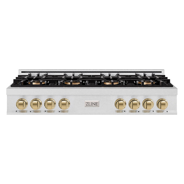 ZLINE Autograph Edition 48 in. Classic Gas Rangetop with 8 Burner DuoPro™ Cooktop in Satin Stainless Steel and Champagne Bronze Accents, Open Box-Good Condition