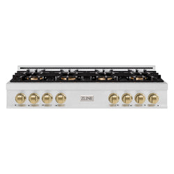 ZLINE Autograph Edition 48 in. Classic Gas Rangetop with 8 Burner DuoPro™ Cooktop in Satin Stainless Steel and Champagne Bronze Accents (PCRTSZ-48-CB)