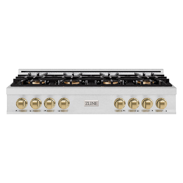 ZLINE Autograph Edition 48 in. Classic Gas Rangetop with 8 Burner DuoPro™ Cooktop in Satin Stainless Steel and Champagne Bronze Accents, Open Box-Great Condition