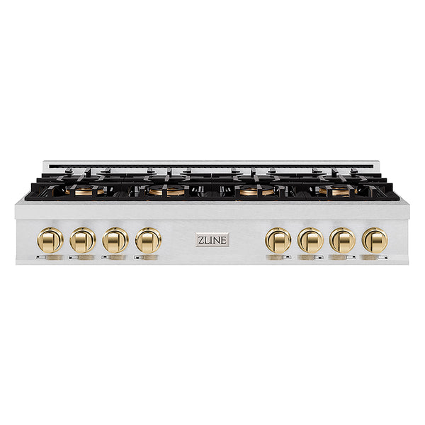 ZLINE Autograph Edition 48 in. Classic Gas Rangetop with 8 Burner DuoPro™ Cooktop in Satin Stainless Steel and Polished Gold Accents, Open Box-Great Condition