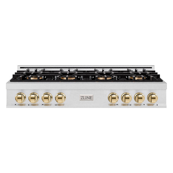 ZLINE Autograph Edition 48 in. Classic Gas Rangetop with 8 Burner DuoPro™ Cooktop in Satin Stainless Steel and Polished Gold Accents, Open Box-Good Condition