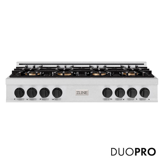 ZLINE Autograph Edition 48 in. Classic Gas Rangetop with 8 Burner DuoPro™ Cooktop in Satin Stainless Steel and Matte Black Accents, Open Box-Good Condition