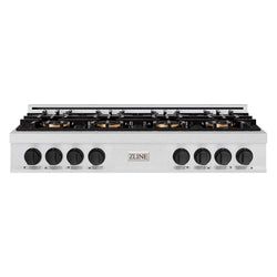 ZLINE Autograph Edition 48 in. Classic Gas Rangetop with 8 Burner DuoPro™ Cooktop in Satin Stainless Steel and Matte Black Accents (PCRTSZ-48-MB)