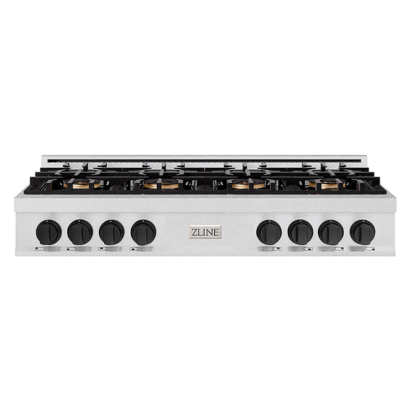 ZLINE Autograph Edition 48 in. Classic Gas Rangetop with 8 Burner DuoPro™ Cooktop in Satin Stainless Steel and Matte Black Accents, Open Box-Great Condition