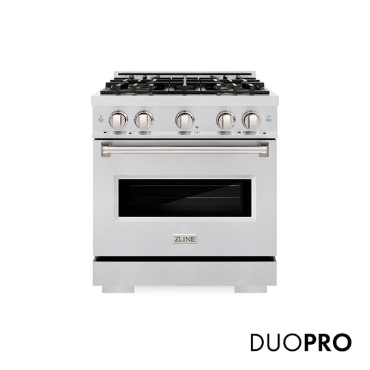 ZLINE 30 in. 4.2 cu. ft. Classic Dual Fuel Range with 4 Burner DuoPro™ Cooktop and Electric Convection Oven in Satin Stainless Steel, Open Box-Good Condition