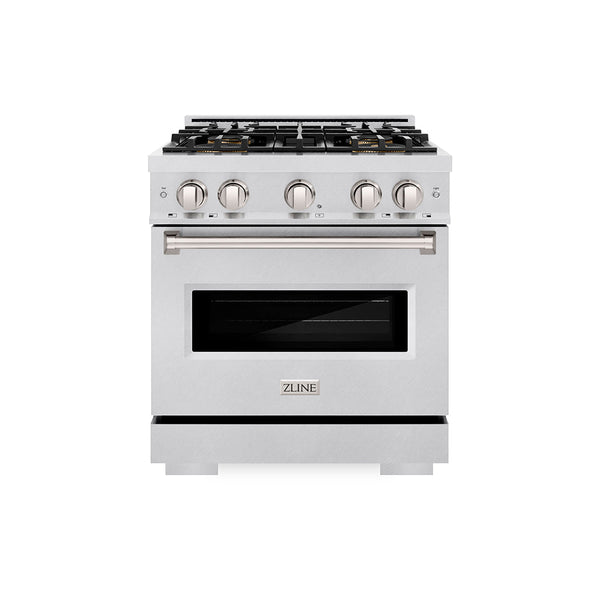 ZLINE 30 in. 4.2 cu. ft. Classic Dual Fuel Range with 4 Burner DuoPro™ Cooktop and Electric Convection Oven in Satin Stainless Steel, Open Box-Good Condition