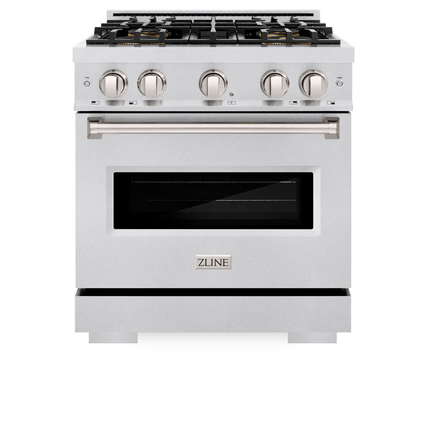 ZLINE 30 in. 4.2 cu. ft. Classic Dual Fuel Range with 4 Burner DuoPro™ Cooktop and Electric Convection Oven in Satin Stainless Steel (PCDRS-30)