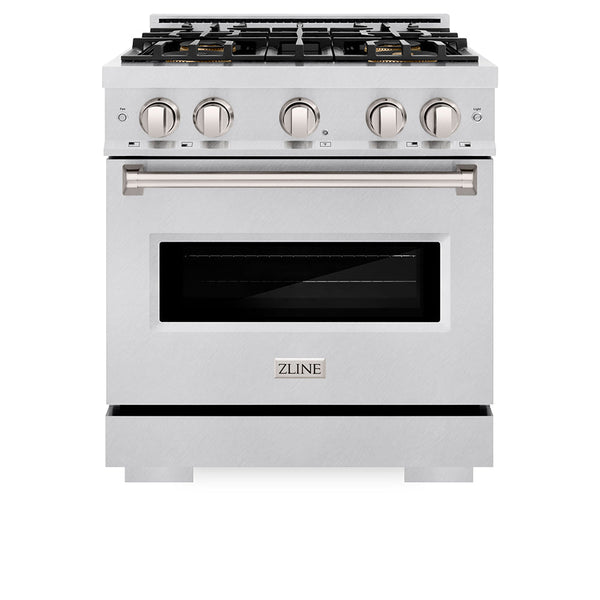 ZLINE 30 in. 4.2 cu. ft. Classic Dual Fuel Range with 4 Burner DuoPro™ Cooktop and Electric Convection Oven in Satin Stainless Steel, Open Box-Good Condition