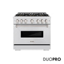 ZLINE 36 in. 5.2 cu. ft. Classic Dual Fuel Range with 6 Burner DuoPro™ Cooktop and Electric Convection Oven in Satin Stainless Steel, Open Box-Good Condition