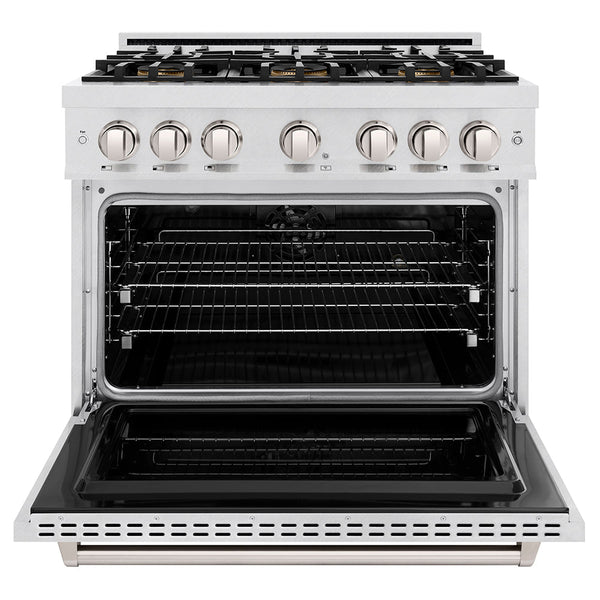 ZLINE 36 in. 5.2 cu. ft. Classic Dual Fuel Range with 6 Burner DuoPro™ Cooktop and Electric Convection Oven in Satin Stainless Steel, Open Box-Good Condition