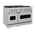 ZLINE 48 in. 6.7 cu. ft. Classic Dual Fuel Range with 8 Burner DuoPro™ Cooktop and Dual Ovens in Satin Stainless Steel, Open Box-Good Condition