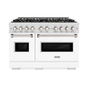 ZLINE 48 in. 6.7 cu. ft. Classic Dual Fuel Range with 8 Burner DuoPro™ Cooktop and Dual Ovens in Satin Stainless Steel with White Matte Doors (PCDRS-WM-48)