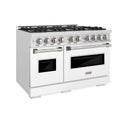 ZLINE 48 in. 6.7 cu. ft. Classic Dual Fuel Range with 8 Burner DuoPro™ Cooktop and Dual Ovens in Satin Stainless Steel with White Matte Doors (PCDRS-WM-48)