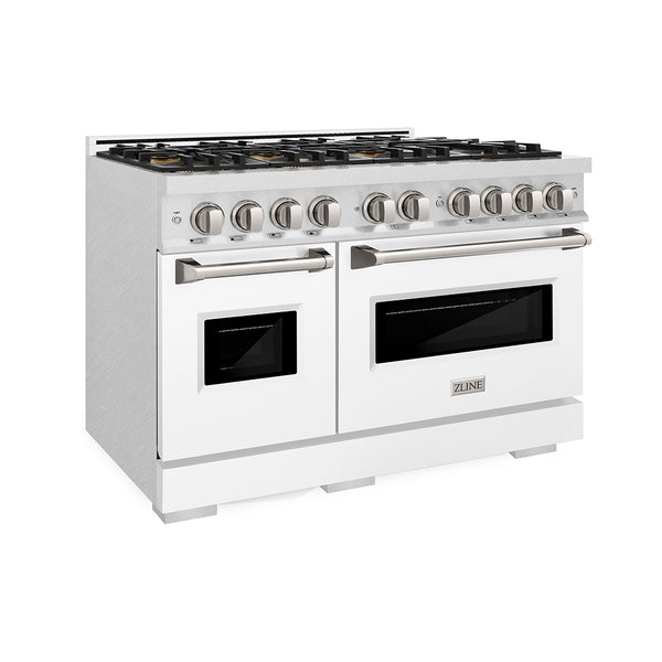 ZLINE 48 in. 6.7 cu. ft. Classic Dual Fuel Range with 8 Burner DuoPro™ Cooktop and Dual Ovens in Satin Stainless Steel with White Matte Doors (PCDRS-WM-48)