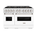 ZLINE 48 in. 6.7 cu. ft. Classic Dual Fuel Range with 8 Burner DuoPro™ Cooktop and Dual Ovens in Satin Stainless Steel with White Matte Doors (PCDRS-WM-48)