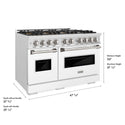 ZLINE 48 in. 6.7 cu. ft. Classic Dual Fuel Range with 8 Burner DuoPro™ Cooktop and Dual Ovens in Satin Stainless Steel with White Matte Doors (PCDRS-WM-48)