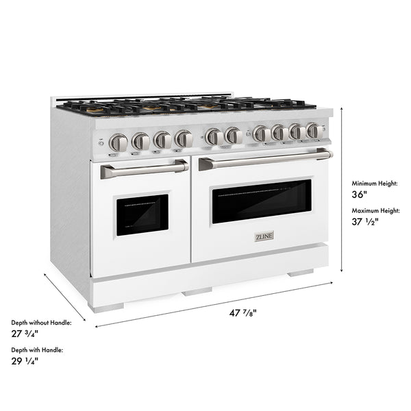 ZLINE 48 in. 6.7 cu. ft. Classic Dual Fuel Range with 8 Burner DuoPro™ Cooktop and Dual Ovens in Satin Stainless Steel with White Matte Doors (PCDRS-WM-48)