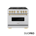 ZLINE Autograph Edition 36 in. 5.2 cu. ft. Classic Dual Fuel Range with 6 Burner DuoPro™ Cooktop and Electric Convection Oven in Satin Stainless Steel and Champagne Bronze Accents (PCDRSZ-36-CB)