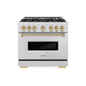 ZLINE Autograph Edition 36 in. 5.2 cu. ft. Classic Dual Fuel Range with 6 Burner DuoPro™ Cooktop and Electric Convection Oven in Satin Stainless Steel and Champagne Bronze Accents (PCDRSZ-36-CB)