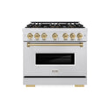ZLINE Autograph Edition 36 in. 5.2 cu. ft. Classic Dual Fuel Range with 6 Burner DuoPro™ Cooktop and Electric Convection Oven in Satin Stainless Steel and Champagne Bronze Accents, Open Box-Good Condition