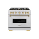 ZLINE Autograph Edition 36 in. 5.2 cu. ft. Classic Dual Fuel Range with 6 Burner DuoPro™ Cooktop and Electric Convection Oven in Satin Stainless Steel and Champagne Bronze Accents (PCDRSZ-36-CB)