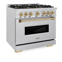 ZLINE Autograph Edition 36 in. 5.2 cu. ft. Classic Dual Fuel Range with 6 Burner DuoPro™ Cooktop and Electric Convection Oven in Satin Stainless Steel and Champagne Bronze Accents (PCDRSZ-36-CB)