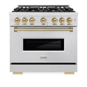 ZLINE Autograph Edition 36 in. 5.2 cu. ft. Classic Dual Fuel Range with 6 Burner DuoPro™ Cooktop and Electric Convection Oven in Satin Stainless Steel and Champagne Bronze Accents (PCDRSZ-36-CB)