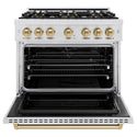 ZLINE Autograph Edition 36 in. 5.2 cu. ft. Classic Dual Fuel Range with 6 Burner DuoPro™ Cooktop and Electric Convection Oven in Satin Stainless Steel and Champagne Bronze Accents, Open Box-Good Condition