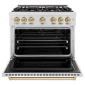ZLINE Autograph Edition 36 in. 5.2 cu. ft. Classic Dual Fuel Range with 6 Burner DuoPro™ Cooktop and Electric Convection Oven in Satin Stainless Steel and Champagne Bronze Accents (PCDRSZ-36-CB)