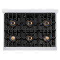 ZLINE Autograph Edition 36 in. 5.2 cu. ft. Classic Dual Fuel Range with 6 Burner DuoPro™ Cooktop and Electric Convection Oven in Satin Stainless Steel and Champagne Bronze Accents (PCDRSZ-36-CB)