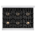 ZLINE Autograph Edition 36 in. 5.2 cu. ft. Classic Dual Fuel Range with 6 Burner DuoPro™ Cooktop and Electric Convection Oven in Satin Stainless Steel and Champagne Bronze Accents (PCDRSZ-36-CB)