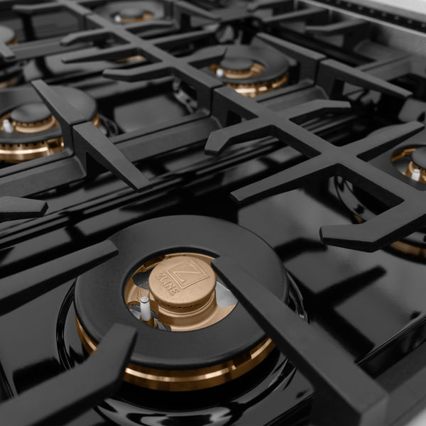 ZLINE Autograph Edition 36 in. 5.2 cu. ft. Classic Dual Fuel Range with 6 Burner DuoPro™ Cooktop and Electric Convection Oven in Satin Stainless Steel and Champagne Bronze Accents (PCDRSZ-36-CB)