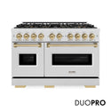 ZLINE Autograph Edition 48 in. 6.7 cu. ft. Classic Dual Fuel Range with 8 Burner DuoPro™ Cooktop and Dual Ovens in Satin Stainless Steel and Champagne Bronze Accents (PCDRSZ-48-CB)
