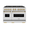 ZLINE Autograph Edition 48 in. 6.7 cu. ft. Classic Dual Fuel Range with 8 Burner DuoPro™ Cooktop and Dual Ovens in Satin Stainless Steel and Champagne Bronze Accents (PCDRSZ-48-CB)