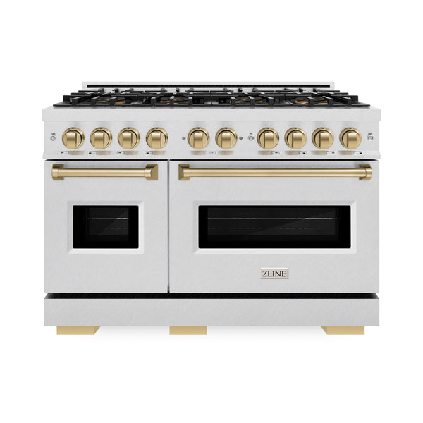 ZLINE Autograph Edition 48 in. 6.7 cu. ft. Classic Dual Fuel Range with 8 Burner DuoPro™ Cooktop and Dual Ovens in Satin Stainless Steel and Champagne Bronze Accents (PCDRSZ-48-CB)