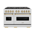 ZLINE Autograph Edition 48 in. 6.7 cu. ft. Classic Dual Fuel Range with 8 Burner DuoPro™ Cooktop and Dual Ovens in Satin Stainless Steel and Champagne Bronze Accents (PCDRSZ-48-CB)