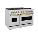ZLINE Autograph Edition 48 in. 6.7 cu. ft. Classic Dual Fuel Range with 8 Burner DuoPro™ Cooktop and Dual Ovens in Satin Stainless Steel and Champagne Bronze Accents (PCDRSZ-48-CB)