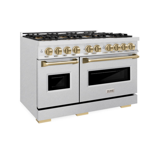 ZLINE Autograph Edition 48 in. 6.7 cu. ft. Classic Dual Fuel Range with 8 Burner DuoPro™ Cooktop and Dual Ovens in Satin Stainless Steel and Champagne Bronze Accents (PCDRSZ-48-CB)