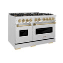 ZLINE Autograph Edition 48 in. 6.7 cu. ft. Classic Dual Fuel Range with 8 Burner DuoPro™ Cooktop and Dual Ovens in Satin Stainless Steel and Champagne Bronze Accents (PCDRSZ-48-CB)