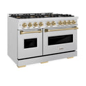 ZLINE Autograph Edition 48 in. 6.7 cu. ft. Classic Dual Fuel Range with 8 Burner DuoPro™ Cooktop and Dual Ovens in Satin Stainless Steel and Champagne Bronze Accents (PCDRSZ-48-CB)