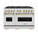 ZLINE Autograph Edition 48 in. 6.7 cu. ft. Classic Dual Fuel Range with 8 Burner DuoPro™ Cooktop and Dual Ovens in Satin Stainless Steel and Champagne Bronze Accents (PCDRSZ-48-CB)
