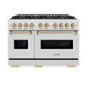 ZLINE Autograph Edition 48 in. 6.7 cu. ft. Classic Dual Fuel Range with 8 Burner DuoPro™ Cooktop and Dual Ovens in Satin Stainless Steel and Champagne Bronze Accents (PCDRSZ-48-CB)