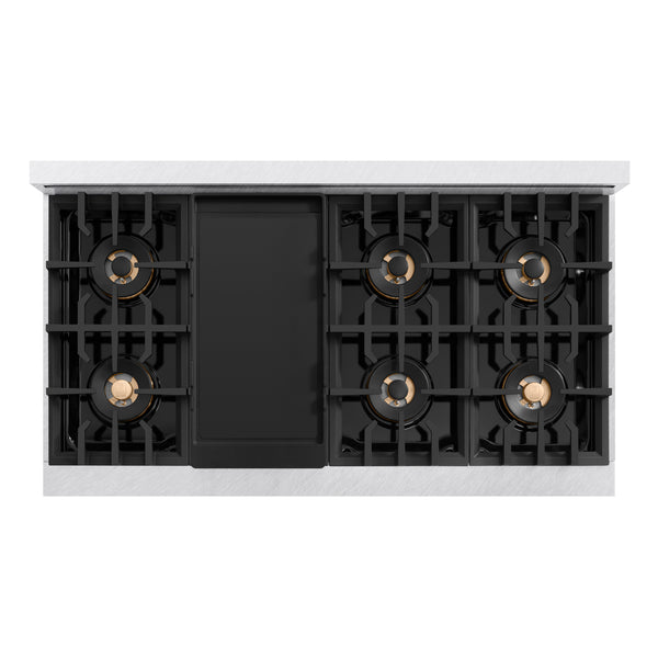 ZLINE Autograph Edition 48 in. 6.7 cu. ft. Classic Dual Fuel Range with 8 Burner DuoPro™ Cooktop and Dual Ovens in Satin Stainless Steel and Champagne Bronze Accents (PCDRSZ-48-CB)