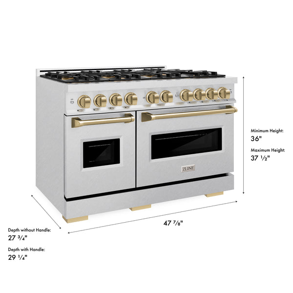 ZLINE Autograph Edition 48 in. 6.7 cu. ft. Classic Dual Fuel Range with 8 Burner DuoPro™ Cooktop and Dual Ovens in Satin Stainless Steel and Champagne Bronze Accents (PCDRSZ-48-CB)