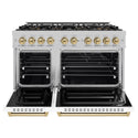 ZLINE Autograph Edition 48 in. 6.7 cu. ft. Classic Dual Fuel Range with 8 Burner DuoPro™ Cooktop and Dual Ovens in Satin Stainless Steel with White Matte Doors and Champagne Bronze Accents, Open Box-Good Condition