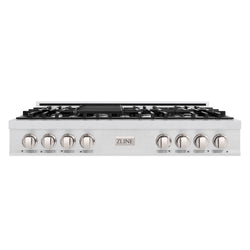 ZLINE 48 in. Classic Gas Rangetop with 8 Burners and Porcelain Cooktop in Satin Stainless Steel, Open Box-Great Condition